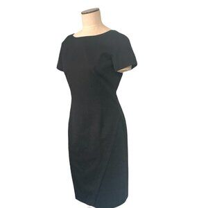 Anne Klein II Lined Wool Sheath Dress Short Sleeve Black Sz 8/10 LBD #217K